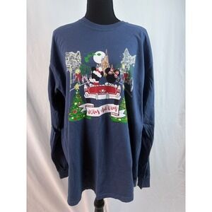 Disney Mickey Minnie Mouse Christmas Long Sleeve Shirt Navy Blue Cartoon Graphic